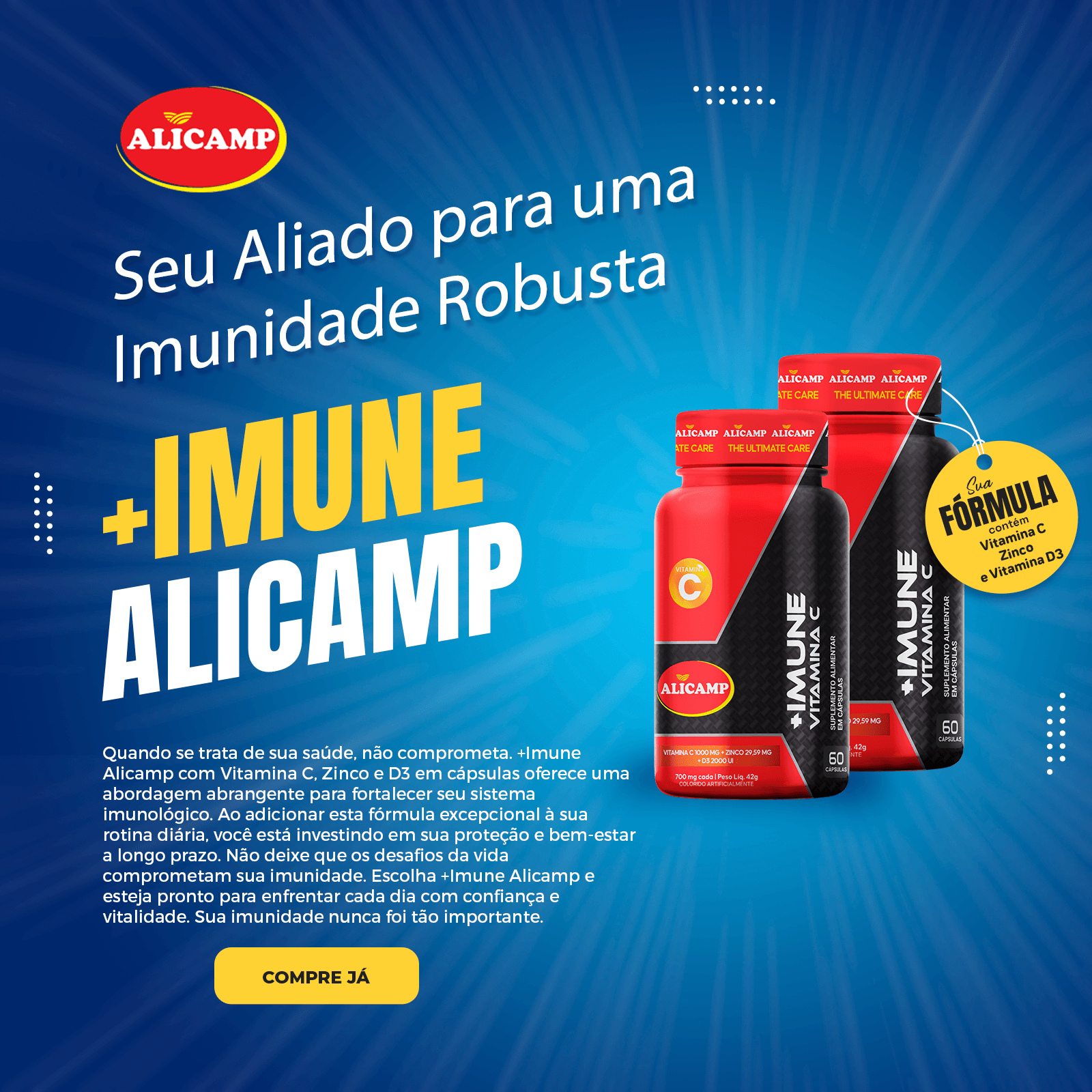 +IMUNE vitamina C, Zinco e vitamina D3 Alicamp 60 Cápsulas - Imagem 2