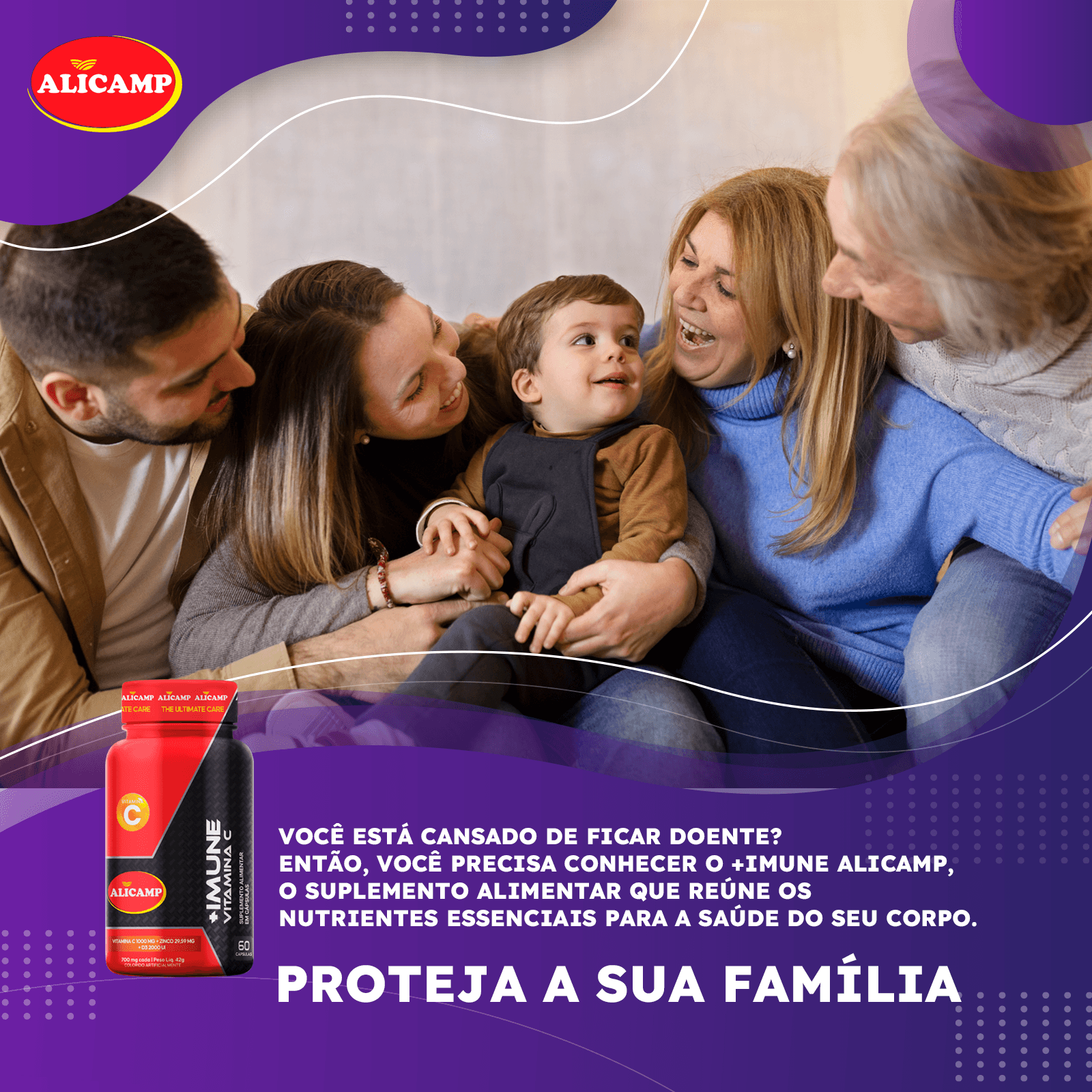 +IMUNE vitamina C, Zinco e vitamina D3 Alicamp 60 Cápsulas - Imagem 4