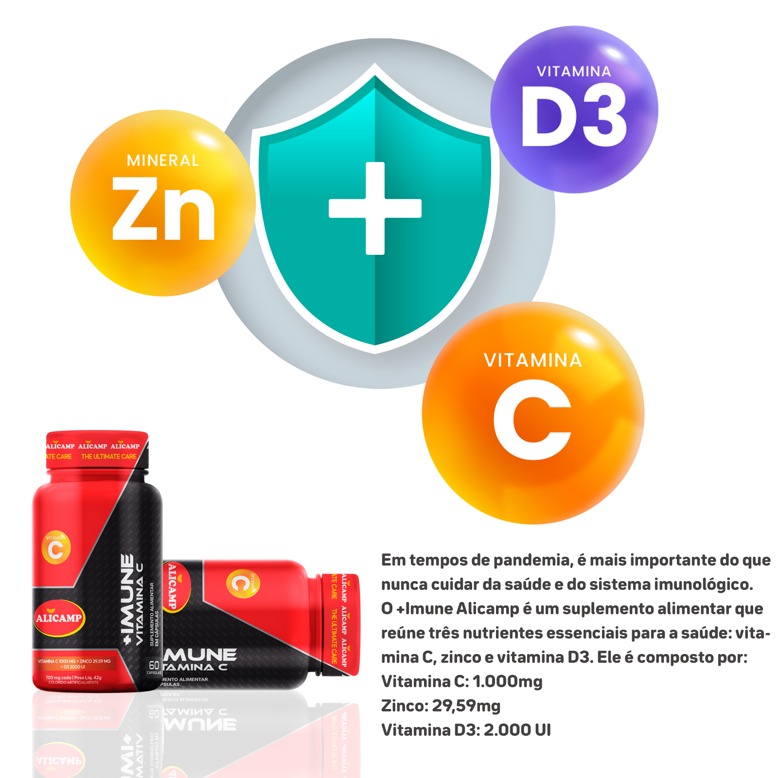 +IMUNE vitamina C, Zinco e vitamina D3 Alicamp 60 Cápsulas - Imagem 7
