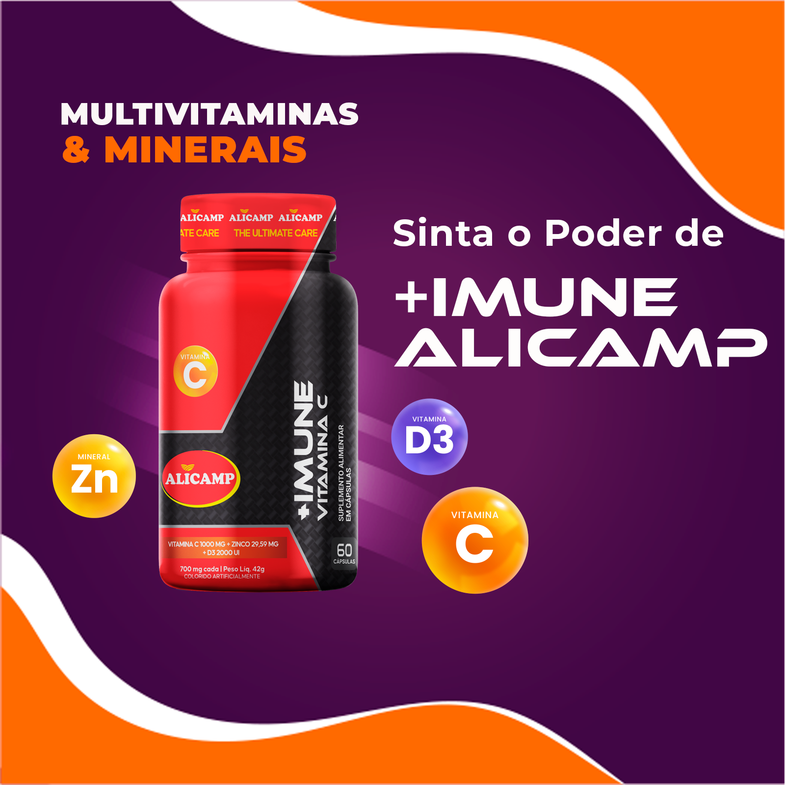 +IMUNE vitamina C, Zinco e vitamina D3 Alicamp 60 Cápsulas - Imagem 6